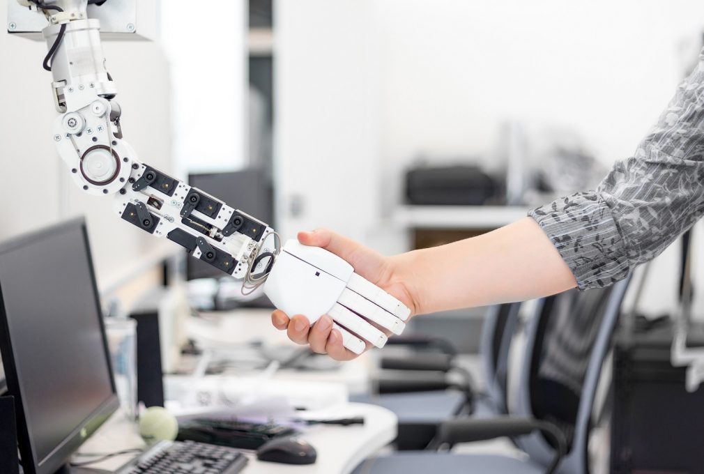 robot woman handshake