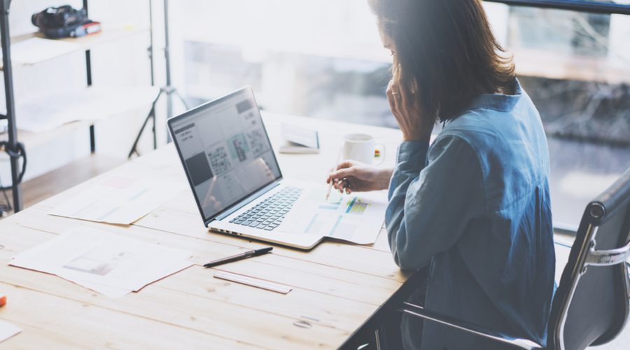 woman at laptop. Cybersecurity